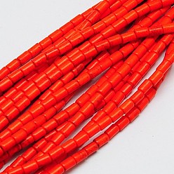Rouge Orange Perles synthétiques turquoise brins, teint, colonne, rouge-orange, 8~9x5mm, Trou: 1mm, Environ 46 pcs/chapelet, 15.2 pouce
