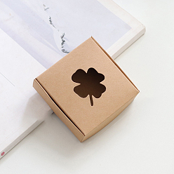Bois Solide Boîte d'emballage carrée en carton avec fenêtre en forme de trèfle, pour emballage de bougies, coffret cadeau, burlywood, 9.5x9.5x3 cm