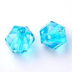 Bleu Ciel Perles acryliques transparentes, facette, ronde, bleu ciel, 10 mm de diamètre, épaisseur de 10mm, Trou: 2mm, environ916 pcs / 500 g