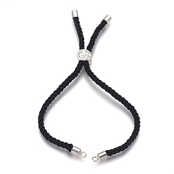 Noir Fabrication de bracelet de cordon de coton, avec les accessoires en laiton, plat et circulaire avec arbre de vie, noir, 8-5/8 pouce (22 cm), Trou: 2mm