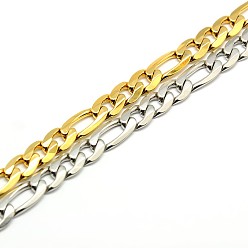 Mixed Color Trendy 304 Stainless Steel Figaro Chain Bracelets, with Lobster Claw Clasps, Faceted, Mixed Color, 8-5/8 inch(220mm), 7mm