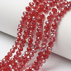 Brique Rouge Perles en verre electroplate, demi-plaqué, arc-en-ciel plaqué, facette, rondelle, firebrick, 4x3mm, Trou: 0.4mm, Environ 123~127 pcs/chapelet, 16.5~16.9 pouce (42~43 cm)