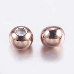 Rose Gold Brass Beads, with Rubber Inside, Slider Beads, Stopper Beads, Round, Rose Gold, 4x3mm, Rubber Hole: 0.9mm