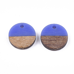 Mauve Resin & Walnut Wood Pendants, Flat Round, Mauve, 14~15x3~4mm, Hole: 1.8mm