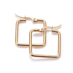 Golden 201 Stainless Steel Hoop Earrings, with 304 Stainless Steel Pin, Hypoallergenic Earrings, Square, Golden, 12 Gauge, 25x22x2mm, Pin: 0.7x1mm