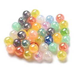 Couleur Mélangete Perles acryliques irisées opaques plaquées UV, ronde, couleur mixte, 15~16x15mm, Trou: 2mm