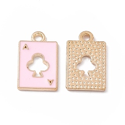 Pink Alloy Pendant, with Enamel, Rectangle with Ace of Spades Charm, Golden, Pink, 18x11x1mm, Hole: 1.8mm