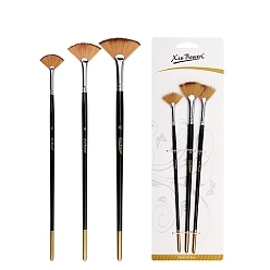 Black Paint Wood Fan Brushes, Nylon Brushes with Wooden Handle, for Painting the Walls, Black, 21.5~22.5cm, 3 style, 1pc/style, 3pcs/set