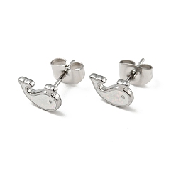 White Enamel Dolphin Stud Earrings with 316 Surgical Stainless Steel Pins, Stainless Steel Color Plated 304 Stainless Steel Jewelry for Women, White, 6x8mm, Pin: 0.8mm