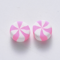 Pink Perles en fimo faits à la main, pas de trous / non percés, candy, rose, 9~11x4.5~6mm