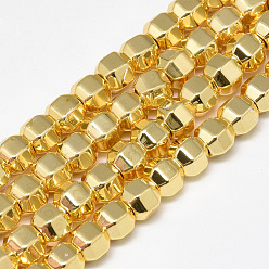 Golden Plated Electroplate Non-magnetic Synthetic Hematite Beads Strands, Polygon, Golden Plated, 6x5x5mm, Hole: 2mm, about 78pcs/strand, 15.7 inch