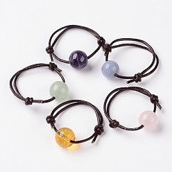 Mixed Stone Adjustable Natural Mixed Stone Finger Rings, with Cowhide Leather Cord, 18mm