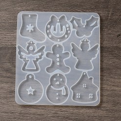 Mixed Shapes DIY Christams Silicone Pendant Molds, Resin Casting Molds, Sock/Wreath/Holly Leaf, Mixed Shapes, 115x101x4.5mm, Hole: 1.8~2.6mm, Inner Diameter: 25~39x27~33.5mm