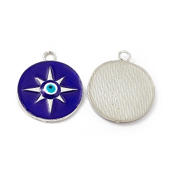 Blue Alloy Pendants, with Enamel, Flat Round with Sun Charm, Platinum, Blue, 24x20.5x2mm, Hole: 2.3mm