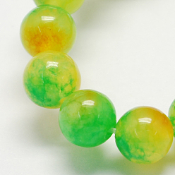 Зелено-Желтый Два тона естественно нефритовый шарик нити, окрашенные, круглые, зеленый желтый, 8 мм, отверстие : 1 мм, около 48 шт / нитка, 14.9 дюйм