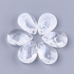 White Acrylic Pendants, Imitation Gemstone Style, Faceted, teardrop, White, 17.5x12.5x5.5mm, Hole: 1.8mm, about 660pcs/500g