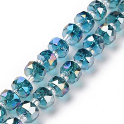 Bleu Vert Plaquent verre transparent perles brins, de couleur plaquée ab , facette, rondelle, sarcelle, 7.5~8x4.5mm, Trou: 1.2mm, Environ 80 pcs/chapelet, 22.05'' (56 cm)