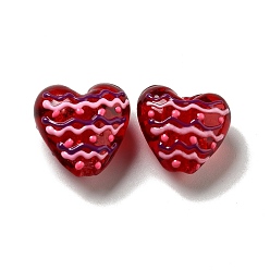 Roja Abalorios de colores vario hechos a mano, corazón con patrón de onda, rojo, 19~20.5x20~20.5x11.5~13.5 mm, agujero: 2.5 mm