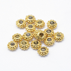 Real 18K Gold Plated Brass Spacers Beads, Real 18K Gold Plated, Lead Free & Cadmium Free & Nickel Free, Flower, 6.5x3.5mm, Hole: 3mm