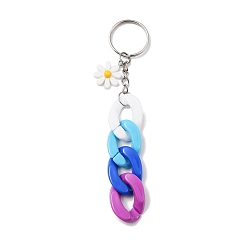 Coloré Porte-clés en chaîne gourmette en acrylique, avec breloque marguerite en résine et anneau porte-clés en fer, colorées, 12.8~13 cm