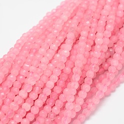 Pink Dyed Natural White Jade Round Beads Strands, Faceted, Pink, 4mm, Hole: 1mm, about 92pcs/strand, 15.3 inch