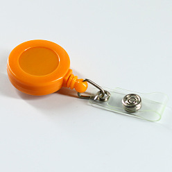 Orange ABS Plastic Badge Reel, Retractable Badge Holder, with Platinum Iron Bobby Clip, Flat Round, Orange, 86x32x16mm