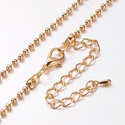 Light Gold Fabrication de collier de chaîne de boule de fer, avec des agrafes en alliage pince de homard et chaînes terminales de fer, or et de lumière, 30.3 pouce