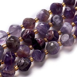 Améthyste Perles naturelles d'améthyste, avec des perles de rocaille, dés célestes à six faces, 5.5~6x5.5~6x5.5~6mm, Trou: 0.5mm, Environ 50 pcs/chapelet, 16.54'' (42 cm)
