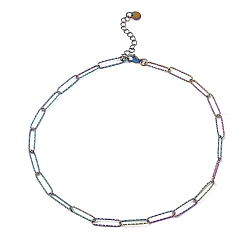 Rainbow Color 304 Stainless Steel Paperclip Chain Necklace, Rainbow Color, 16-1/2~17 inch(42~43.2cm)
