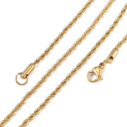 Golden Trendy Men's 304 Stainless Steel Rope Chain Necklaces, with Lobster Clasps, Golden, 17.7 inch(45cm), 2mm