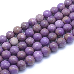 Lepidolita Lepidolita natural / hebras de perlas de piedra de mica púrpura, rondo, 9.5~10 mm, agujero: 0.8 mm, sobre 38 unidades / cadena