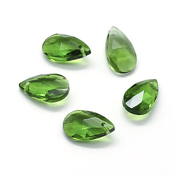 Vert Clair Pendentifs en verre à facettes, larme, vert clair, 15x9.5x5.5mm, Trou: 1mm