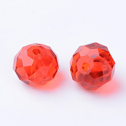 Red Transparent Glass Bead Strands, Faceted, Bicone, Red, 8x8mm, Hole: 1mm, about 35~40pcs/strand, 15.7 inch