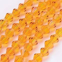 Orange Imitation cristal autrichien 5301 perles bicône, Perles en verre à facettes, orange, 4x4mm, Trou: 1mm, Environ 88~89 pcs/chapelet, 12.99~13.39 pouce