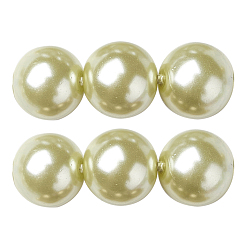 Kaki Clair Brins de perles rondes en verre teinté écologique, Grade a, cordon en coton fileté, kaki clair, 8mm, Trou: 0.7~1.1mm, Environ 52 pcs/chapelet, 15 pouce