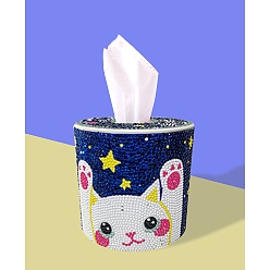Cat Shape Наборы коробок для салфеток для колонок diy, включая сумку со стразами из смолы, алмазная липкая ручка, поднос тарелка и клей глина, форма кошки, 130x135 мм