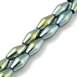 Plaqué Vert Brins de perles d'hématite magnétiques synthétiques galvanisées, Toupie, vert plaqué, 6.2~6.5x12~12.5mm, Trou: 1.4mm, Environ 33 pcs/chapelet, 16.89'' (42.9 cm)
