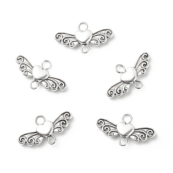 Antique Silver Tibetan Style Alloy Heart with Wing Connector Charms, Antique Silver, 13x23.5x4mm, Hole: 2.5mm