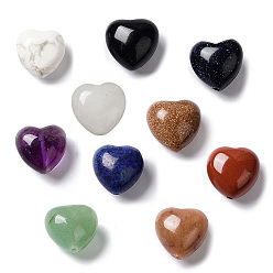 Pierre Mélangete Beads mixtes naturels et synthétiques, cœur, mélangé teint et non teint, 14.5~15x14.5~15x8.5~9mm, Trou: 1mm
