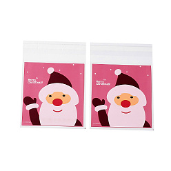 Бледно-фиолетовый Красный Пластиковый пакет для выпечки с рождественской тематикой, с самоклеющейся, для шоколада, конфеты, печенье, квадратный, бледно-фиолетовый красный, 130x100x0.2 мм, около 100 шт / упаковка