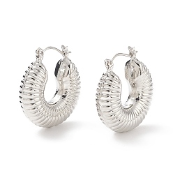 Platinum Brass Donut Thick Hoop Earrings for Women, Lead Free & Cadmium Free, Platinum, 27x24.5x8mm, Pin: 0.9mm