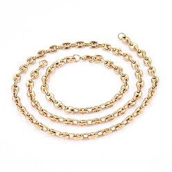 Golden 304 Stainless Steel Jewelry Sets, Necklaces and Bracelets, with Lobster Clasps, Golden, 23.6 inch(60cm), 8-5/8 inch(22cm)