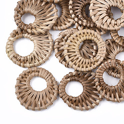 BurlyWood Handmade Reed Cane/Rattan Woven Linking Rings, For Making Straw Earrings and Necklaces,  Ring, BurlyWood, 35~50x35~50x4~6mm, Inner Diameter: 17~23mm