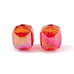 Roja Abalorios de acrílico transparentes, cubo, rojo, 11.5x10x10 mm, agujero: 2 mm