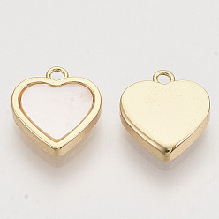 Real 18K Gold Plated Shell Charms, with Brass Findings, Nickel Free, Heart, Real 18K Gold Plated, 11.5x10x2.5mm, Hole: 1.2mm