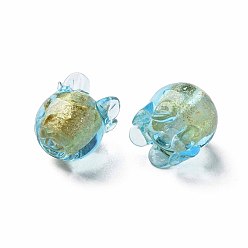 Cyan Handmade Gold Foil Lampwork Beads, Jellyfish, Cyan, 8.5~9.5x8.5mm, Hole: 1~1.5mm