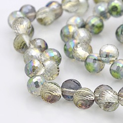 Green Plated Half Plated Glass Faceted Round Beads Strands, Green Plated, 8mm, Hole: 1mm, about 99pcs/strand, 26 inch