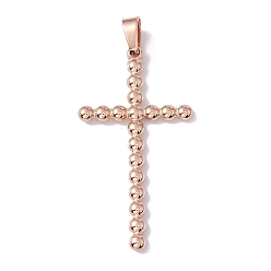 Rose Gold Ion Plating(IP) 304 Stainless Steel Pendants, Cross Charms, Rose Gold, 48x25x3mm, Hole: 4.5x6.5mm