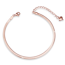 Rose Gold SHEGRACE Titanium Steel Snake Chain Anklets, with Lobster Claw Clasps, Rose Gold, 7-7/8 inch(20cm)