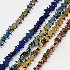 Mixed Color Electroplate Non-magnetic Synthetic Hematite Beads Strands, Star, Grade A, Mixed Color, 6x6x2mm, Hole: 1mm, about 75pcs/strand, 16 inch